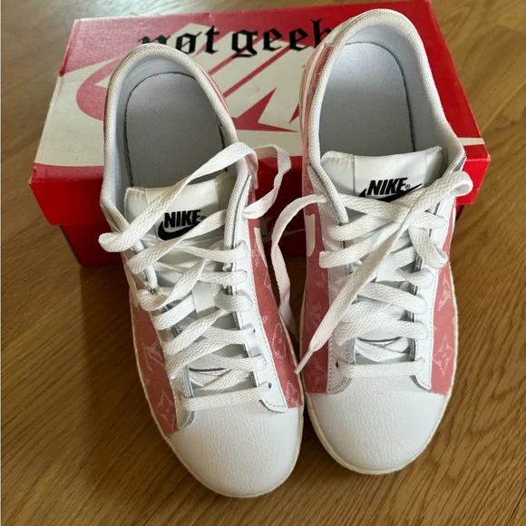 Not Geeks custom upcycled Nike x Louis Vuitton sneaker pink & white combo Size 8 - Picture 8 of 10